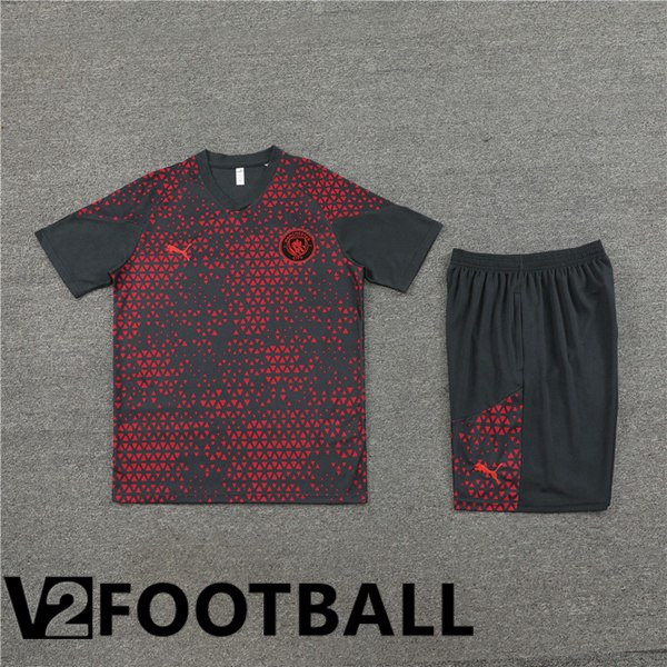 Manchester City Training T Shirt + Shorts Red Black 2023/2024