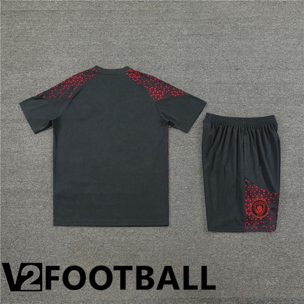 Manchester City Training T Shirt + Shorts Red Black 2023/2024