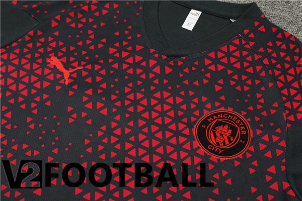 Manchester City Training T Shirt + Shorts Red Black 2023/2024