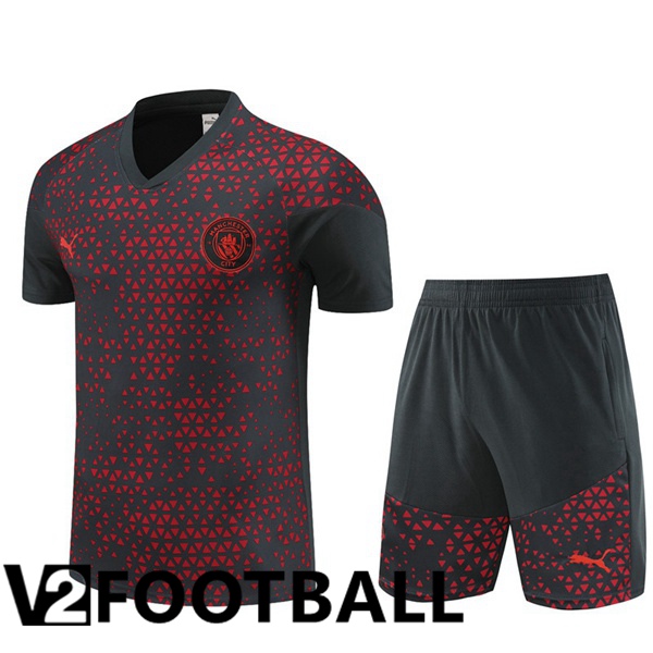 Manchester City Training T Shirt + Shorts Red Black 2023/2024