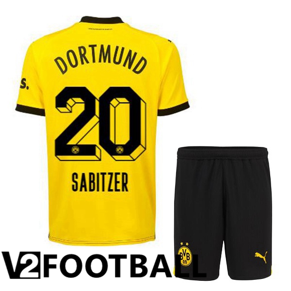 Dortmund BVB (Sabitzer 20) Kids Soccer Shirt Home Yellow Black 2023/2024