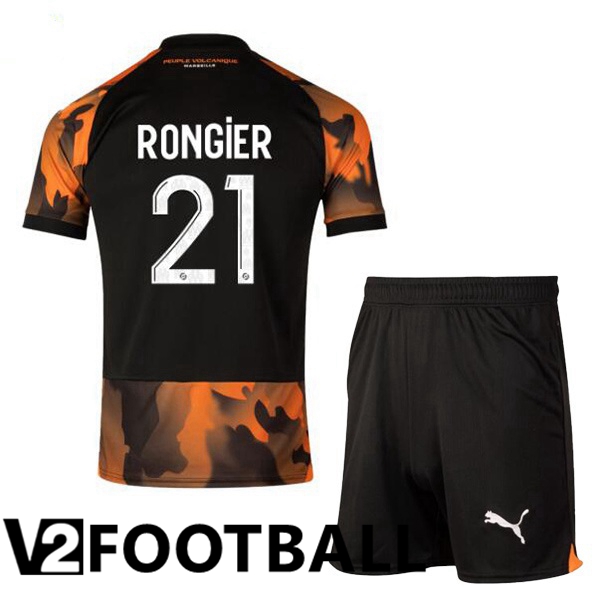 Marseille OM (RONGIER 21) Kids Soccer Shirt Third Black Yellow 2023/2024