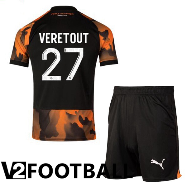 Marseille OM (VERETOUT 27) Kids Soccer Shirt Third Black Yellow 2023/2024