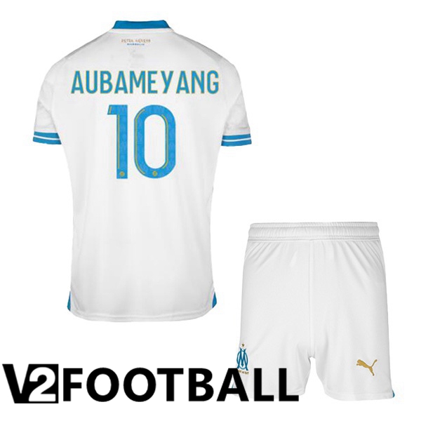 Marseille OM (AUBAMEYANG 10) Kids Soccer Shirt Home White 2023/2024