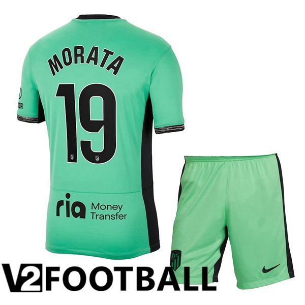 Atletico Madrid (Morata 19) Kids Soccer Shirt Third Green 2023/2024