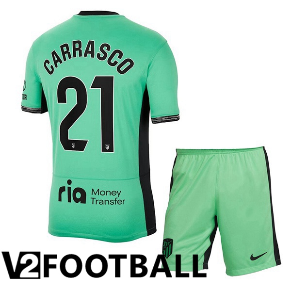 Atletico Madrid (Carrasco 21) Kids Soccer Shirt Third Green 2023/2024