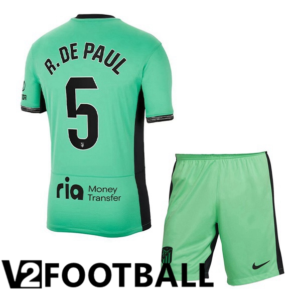 Atletico Madrid (R. De Paul 5) Kids Soccer Shirt Third Green 2023/2024