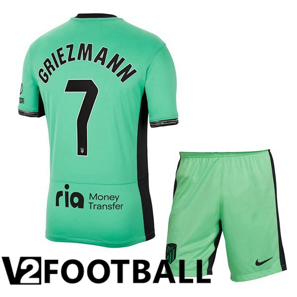 Atletico Madrid (Griezmann 7) Kids Soccer Shirt Third Green 2023/2024