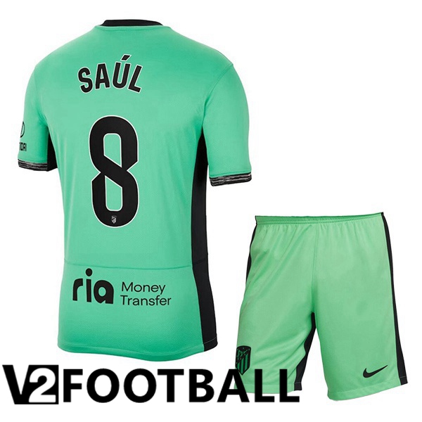 Atletico Madrid (Saúl 8) Kids Soccer Shirt Third Green 2023/2024