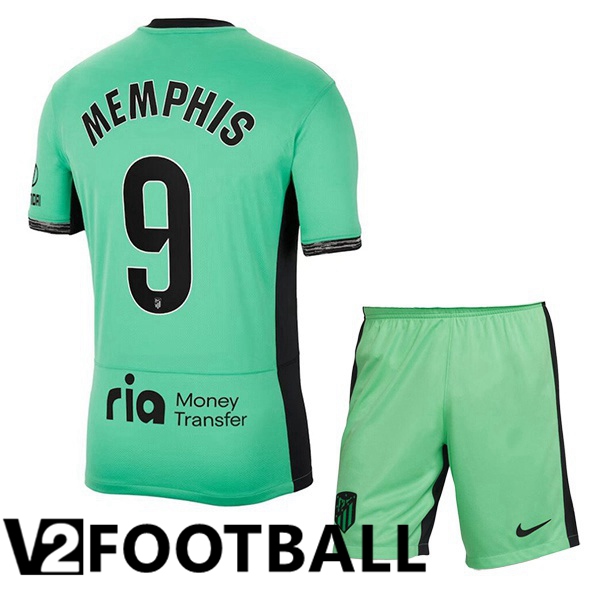 Atletico Madrid (Memphis 9) Kids Soccer Shirt Third Green 2023/2024