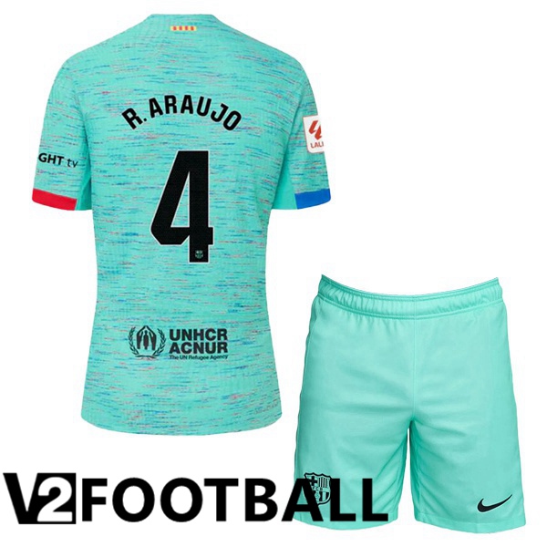 FC Barcelona (R. ARAUJO 4) Kids Soccer Shirt Third Green 2023/2024