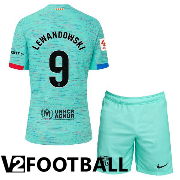FC Barcelona (LEWANDOWSKI 9) Kids Soccer Shirt Third Green 2023/2024