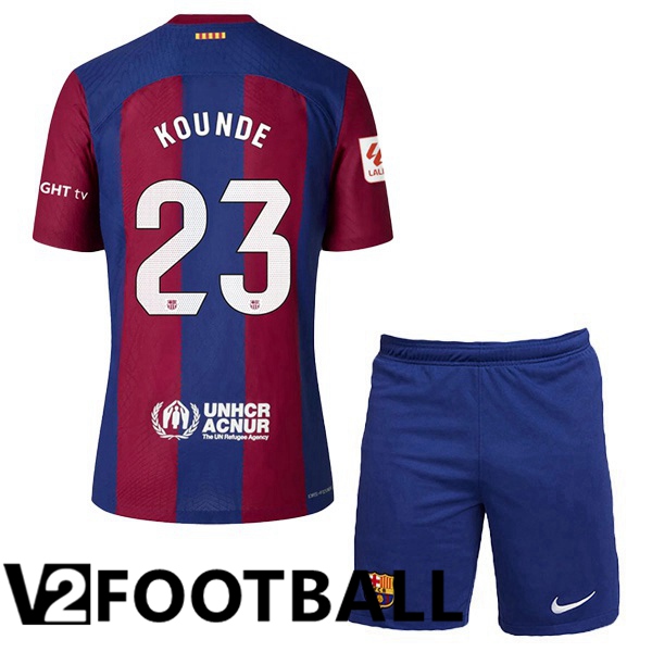 FC Barcelona (KOUNDE 23) Kids Soccer Shirt Home Blue Red 2023/2024