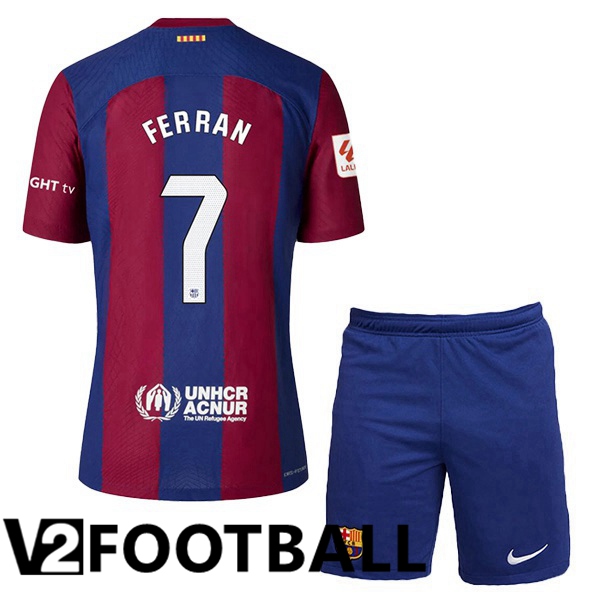 FC Barcelona (FERRAN 7) Kids Soccer Shirt Home Blue Red 2023/2024