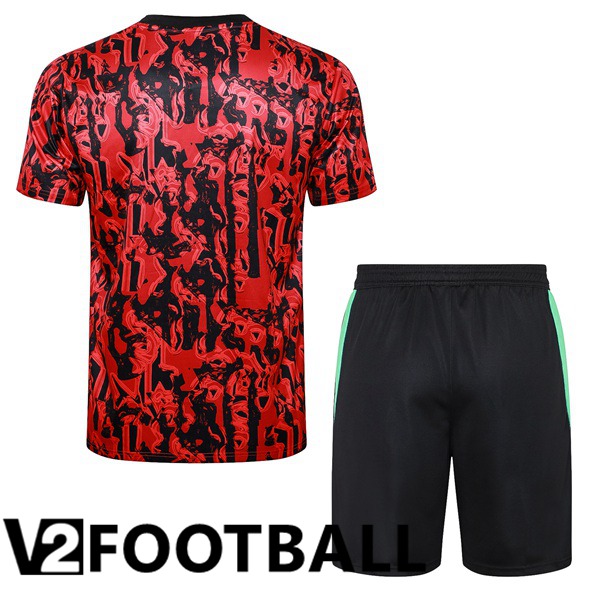 Manchester United Training T Shirt + Shorts Red Black 2023/2024