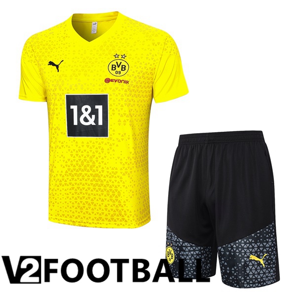 Dortmund BVB Training T Shirt + Shorts Yellow 2023/2024