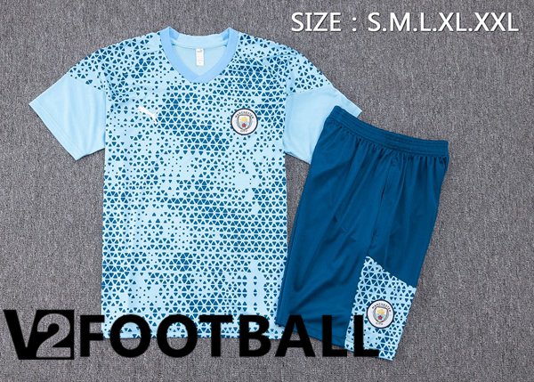 Manchester City Training T Shirt + Shorts Blue 2023/2024