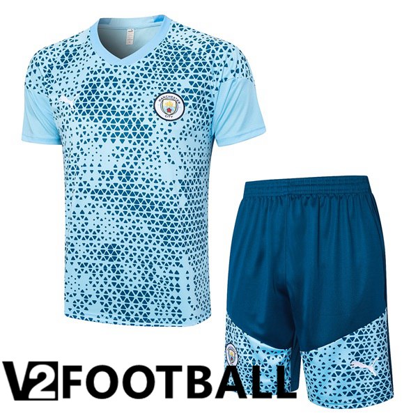 Manchester City Training T Shirt + Shorts Blue 2023/2024