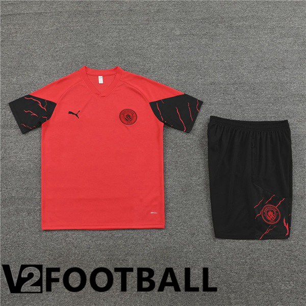 Manchester City Training T Shirt + Shorts Red 2023/2024