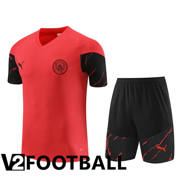 Manchester City Training T Shirt + Shorts Red 2023/2024