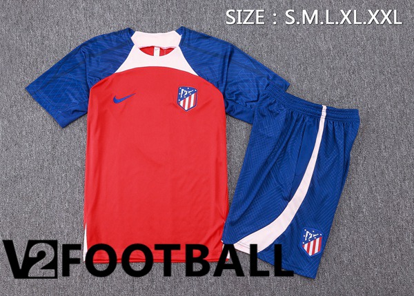 Atletico Madrid Training T Shirt + Shorts Red Blue 2023/2024