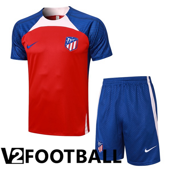 Atletico Madrid Training T Shirt + Shorts Red Blue 2023/2024