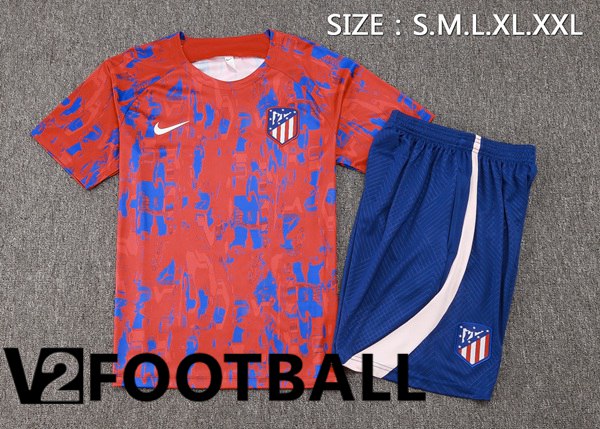 Atletico Madrid Training T Shirt + Shorts Red Blue 2023/2024