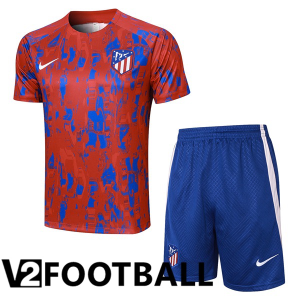 Atletico Madrid Training T Shirt + Shorts Red Blue 2023/2024