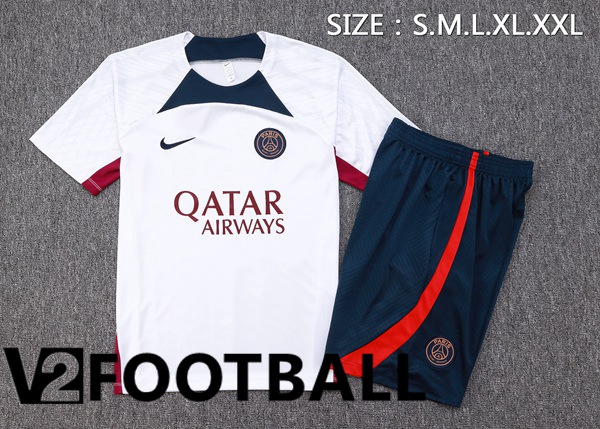 Paris PSG Training T Shirt + Shorts White 2023/2024