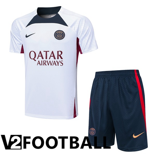 Paris PSG Training T Shirt + Shorts White 2023/2024