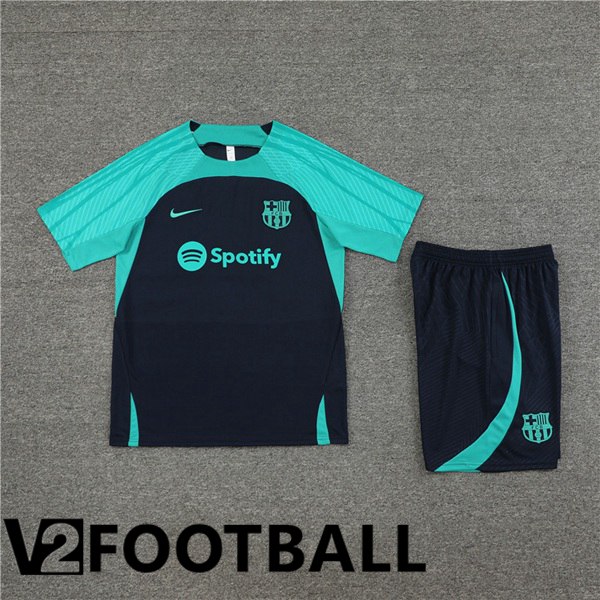 FC Barcelona Training T Shirt + Shorts Green Royal Blue 2023/2024