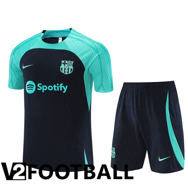 FC Barcelona Training T Shirt + Shorts Green Royal Blue 2023/2024