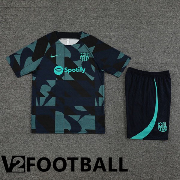 FC Barcelona Training T Shirt + Shorts Green Royal Blue 2023/2024