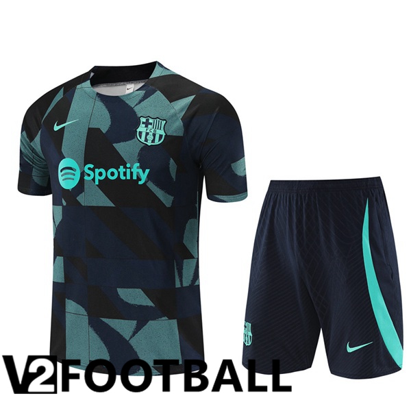 FC Barcelona Training T Shirt + Shorts Green Royal Blue 2023/2024