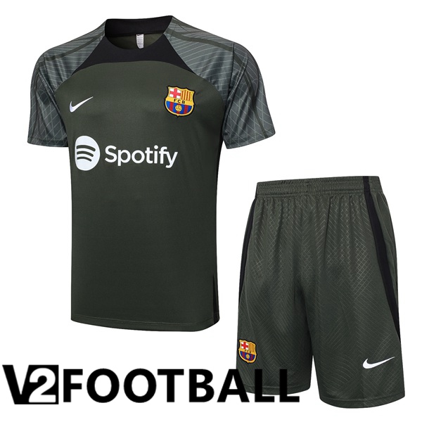 FC Barcelona Training T Shirt + Shorts Green 2023/2024