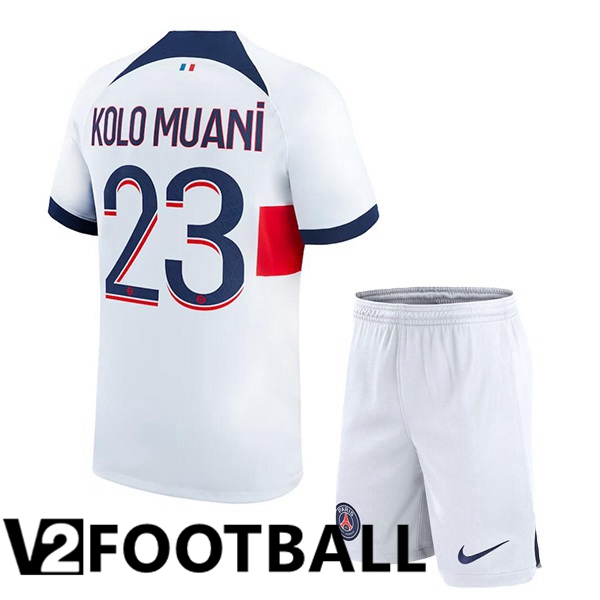 Paris PSG (Kolo Muani 23) Kids Soccer Shirt Away White 2023/2024