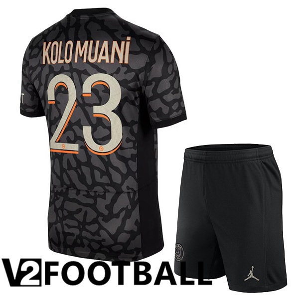 Paris PSG (Kolo Muani 23) Kids Soccer Shirt Third Black 2023/2024