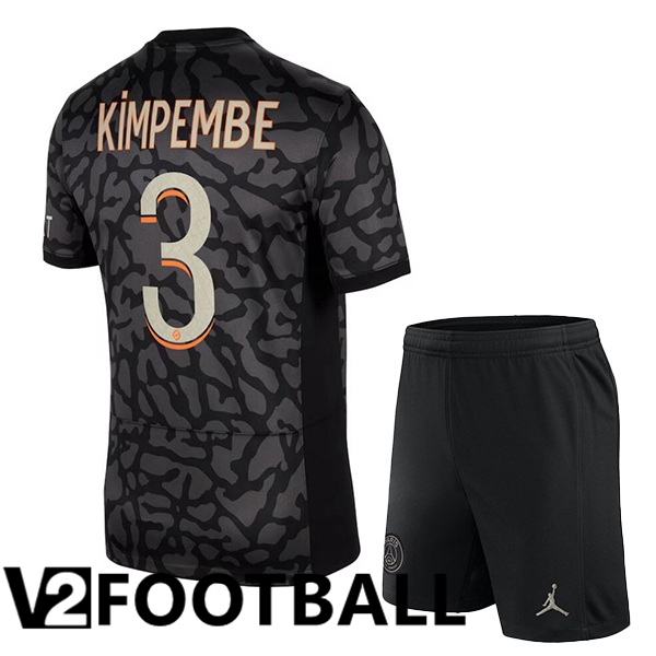 Paris PSG (Kimpembe 3) Kids Soccer Shirt Third Black 2023/2024