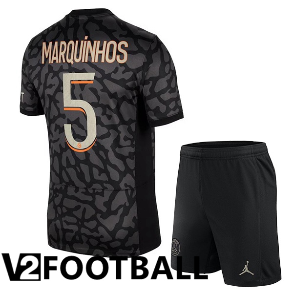 Paris PSG (Marquinhos 5) Kids Soccer Shirt Third Black 2023/2024