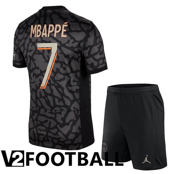 Paris PSG (Mbappé 7) Kids Soccer Shirt Third Black 2023/2024
