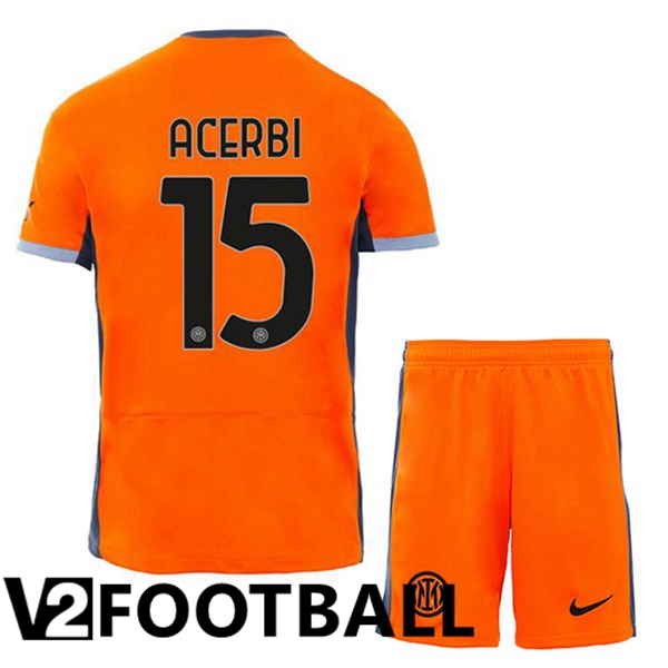 Inter Milan (ACERBI 15) Kids Soccer Shirt Third Orange 2023/2024