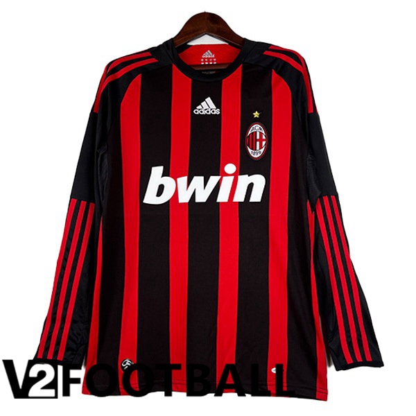 AC Milan Retro Soccer Shirt Home Long Sleeve Red Black 2008-2009