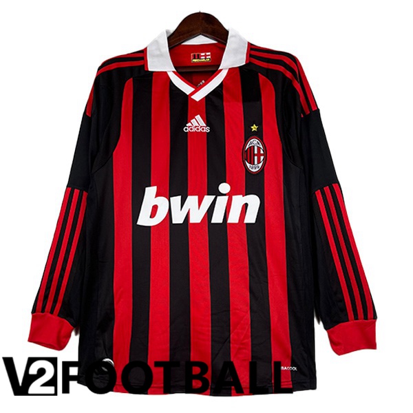 AC Milan Retro Soccer Shirt Home Long Sleeve Black Red 2009-2010