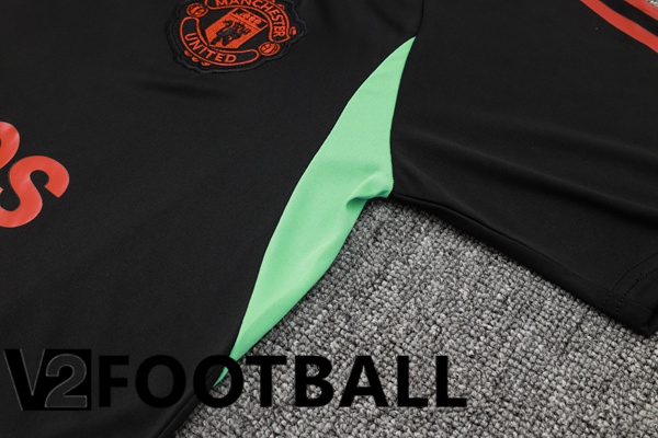 Manchester United Training T Shirt + Shorts Black Red 2023/2024