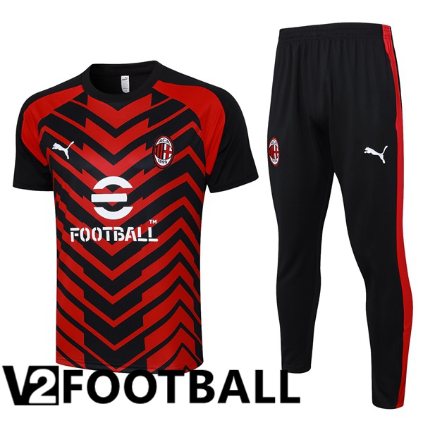 AC Milan Training T Shirt + Pants Black Red 2023/2024