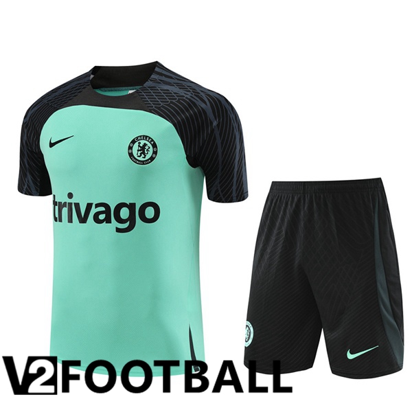 FC Chelsea Training T Shirt + Shorts Green 2023/2024