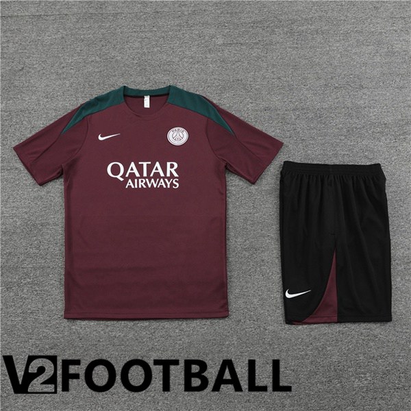 Paris PSG Training T Shirt + Shorts Red 2023/2024