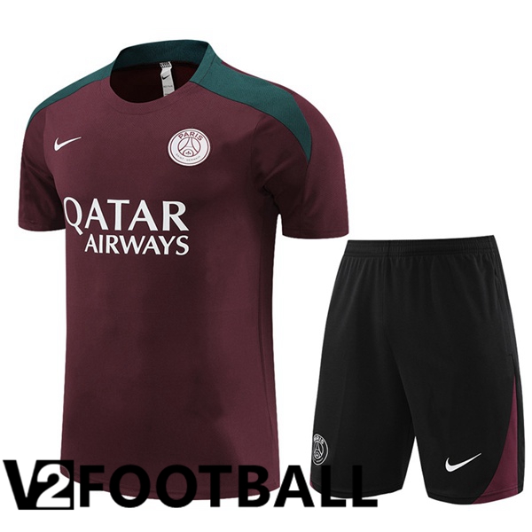 Paris PSG Training T Shirt + Shorts Red 2023/2024