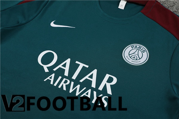 Paris PSG Training T Shirt + Shorts Green 2023/2024