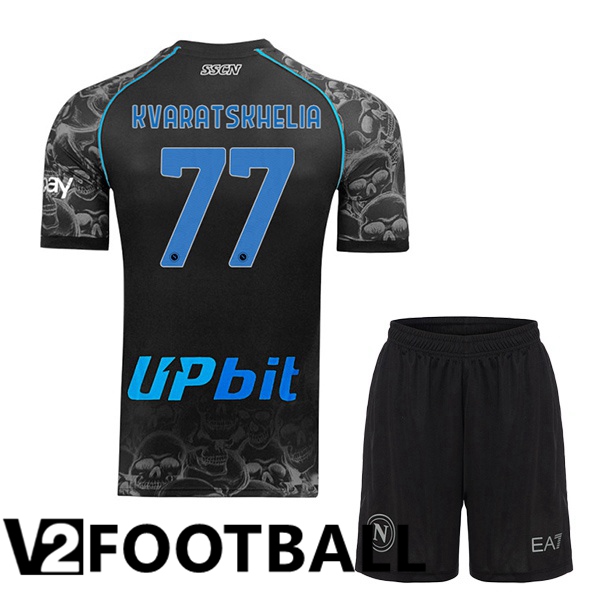 SSC Napoli (Khvicha Kvaratskhelia 77) Kids Halloween Shirt Black 2023/2024